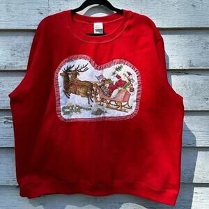 Vintage handmade Santa embroidered Cute collared grandma sweatshirt plus size
